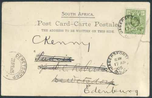 Orange River Colony 1905 Postcard from Jagersfontein to Dewetsdorp