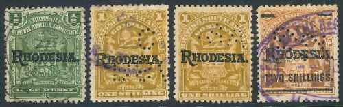 Rhodesia BSAC 1909 used Overprinted stamps x (4)