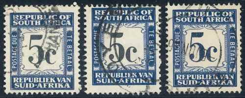 South Africa 1962 used 5c Postage Due stamps x (3)