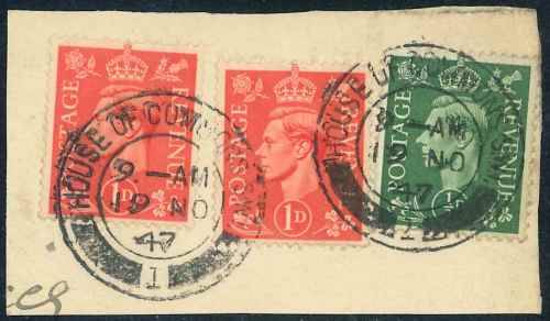 Great Britain 1937/47 KGVI stamps on Piece Cancelled with "House of Commons" Postmarks