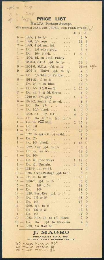 Malta 1933 Cover from Valletta to the USA with interesting original "J. Magro" Inserts
