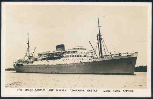 South Africa 1947 "Union Castle Line - Warwick Castle" used Postcard