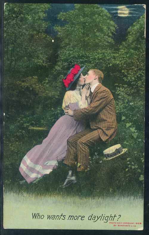 Transvaal 1912 "Who Wants More Daylight? - Lovers" Postcard sent from Klerksdorp