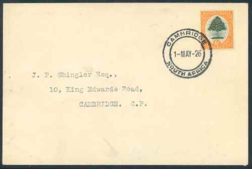 South Africa 1926 Cover sent from Cambridge in East London