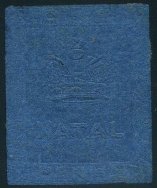 Natal 1859 Embossed Imperforated 1d blue Revenue stamp