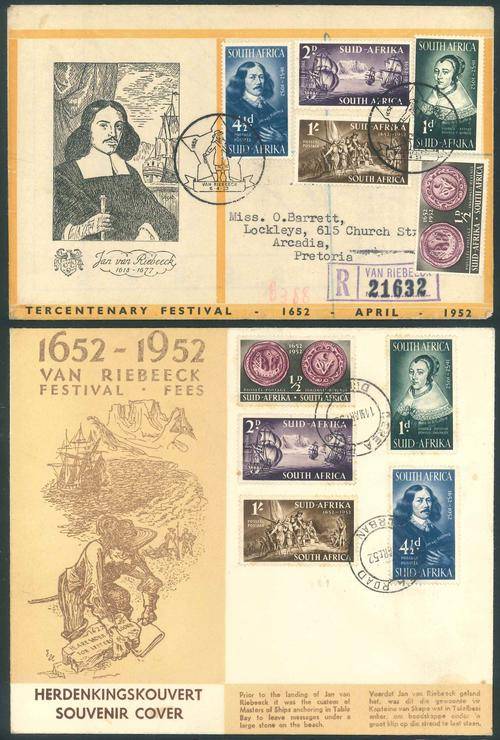 South Africa 1952 "Jan van Riebeeck" Commemorative Covers with different Cover illustrations x (2)