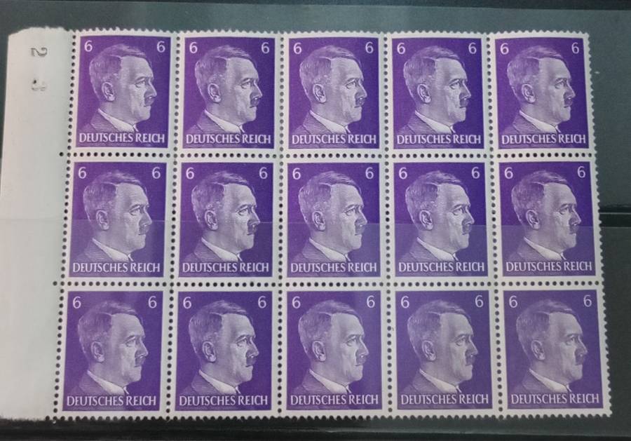 WW2 GERMANY Hitler block of 15 STAMPS 6 pfennig MNH with part sheet nr