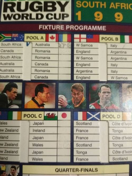 Vintage Rugby World Cup South Africa 1995 Fixture Programme