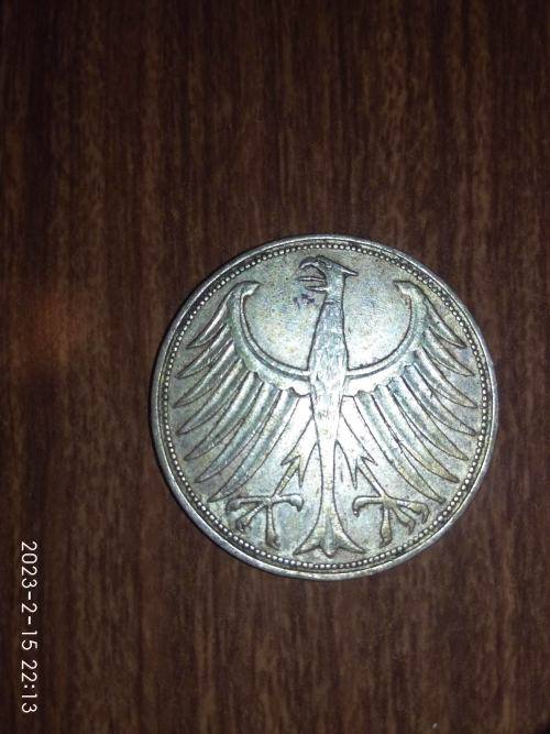 1960 Germany 5 deutsche mark coin - silver
