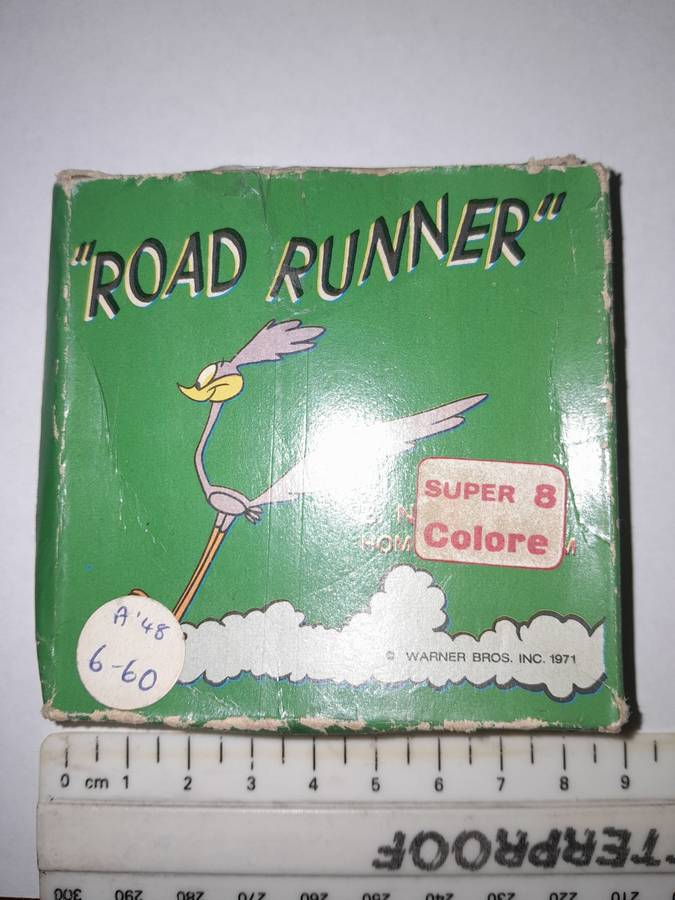 Vintage Looney Tunes Road Runner Super 8 Colore Film Reel Warner Bros Techno Film Plus Storage Cover