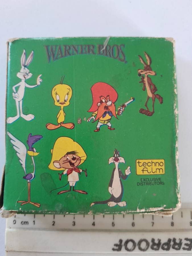 Vintage Looney Tunes Road Runner Super 8 Colore Film Reel Warner Bros Techno Film Plus Storage Cover