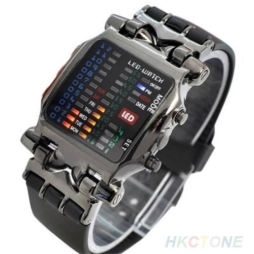 MEN WOMEN BLACK COLOR BINARY LED DIGITAL DATE SQUARE DIAL BAND WRIST WATCH