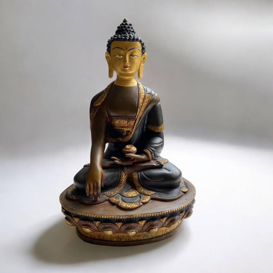 Shakyamuni Buddha Statue (33cm) Handmade Nepali copper, crafted in Patan, Nepal