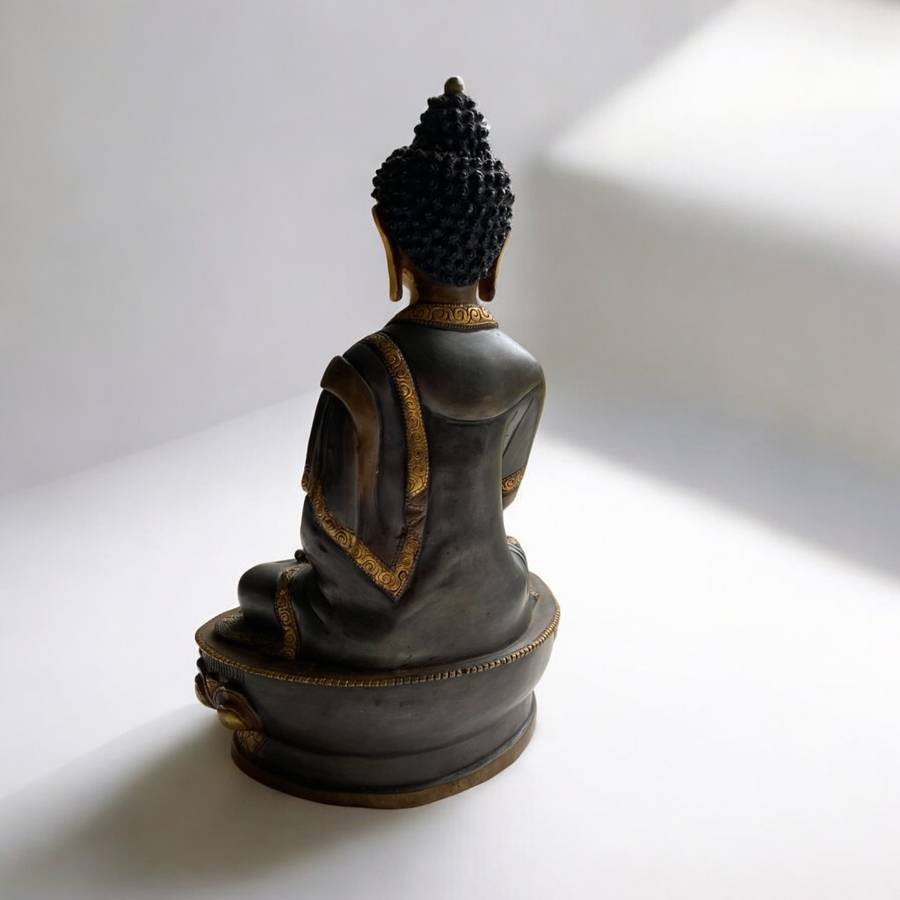 Shakyamuni Buddha Statue (33cm) Handmade Nepali copper, crafted in Patan, Nepal