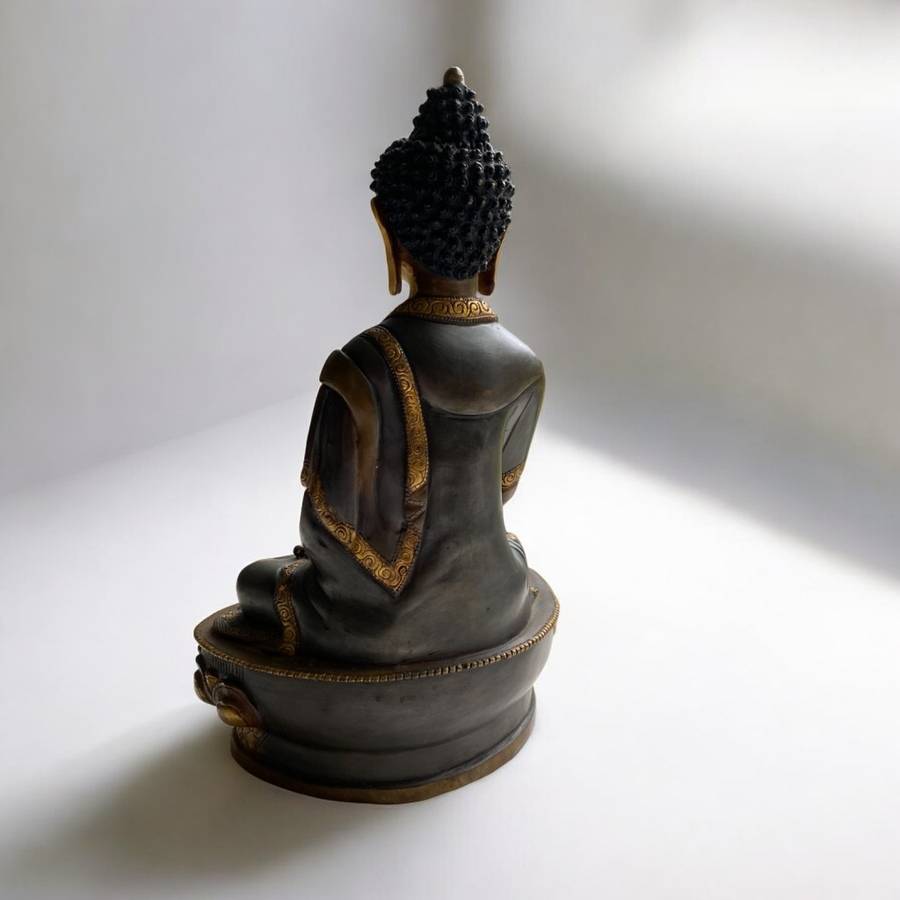Shakyamuni Buddha Statue (33cm) Handmade Nepali copper, crafted in Patan, Nepal