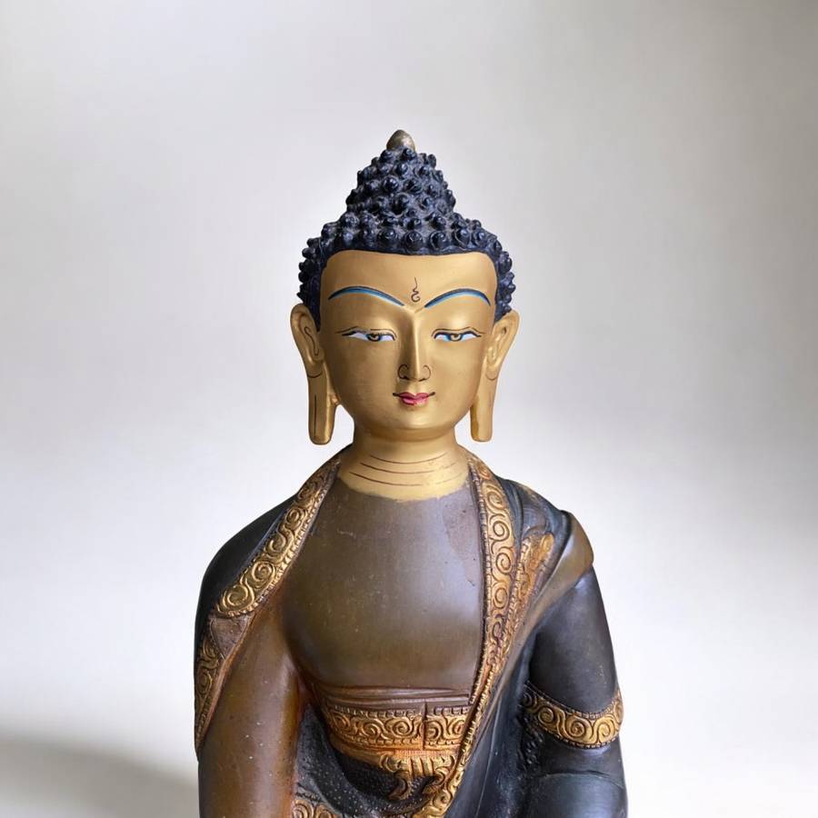 Shakyamuni Buddha Statue (33cm) Handmade Nepali copper, crafted in Patan, Nepal