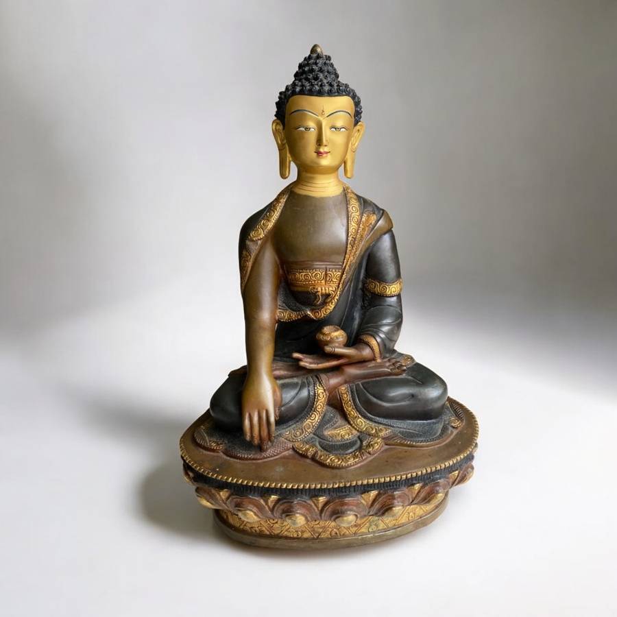 Shakyamuni Buddha Statue (33cm) Handmade Nepali copper, crafted in Patan, Nepal