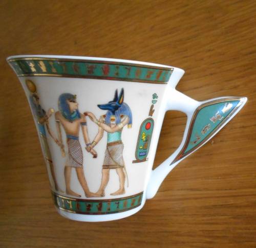 Highly decorated Egytian themed demi-tasse cup and saucer - Limoges