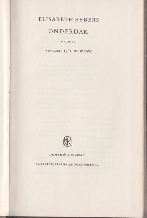 Elisabeth Eybers Onderdak Gedigte Amsterdam Digkuns poesie