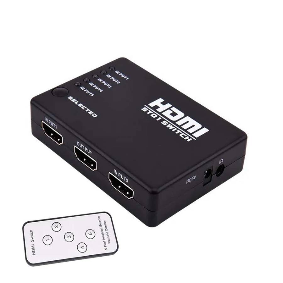 5 In 1 HDMI Switch 1080P With IR Remote Control For HDTV DVD