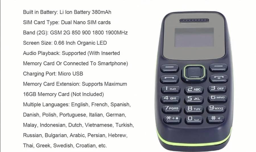 BM310 Mini Mobile Phones Dual SIM Card Slots 2G GSM 0.66Inch Bluetooth Cellphone
