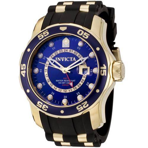 **R9999**Invicta Men's 6993 Pro Diver Collection GMT Blue Dial Black Polyurethane Watch