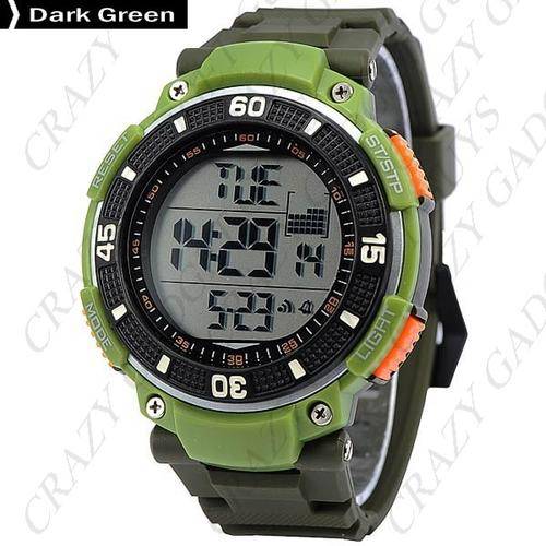 3ATM Digital LCD Wrist Watch Wristwatch Stop Watch with Silica Gel Band & Calendar Alarm for Men