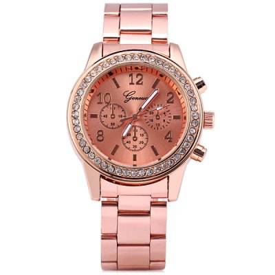 Geneva Female Quartz Watch Diamond Round Dial Steel Watchband