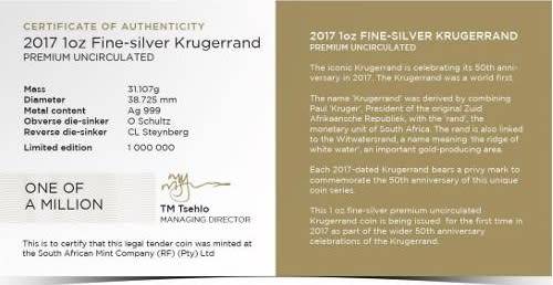 2017 Krugerrand 1oz Fine-Silver Premium Uncirculated