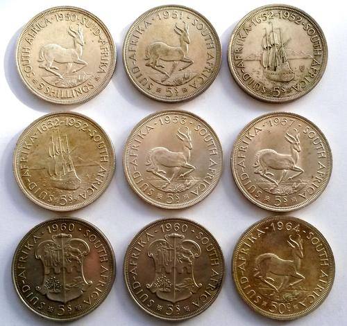 Silver 5 Shilling Lot - 9 Silver Coins!