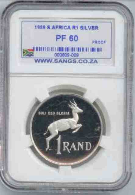1989 PF60 Silver 1Rand Graded by Sangs Very rare Grade