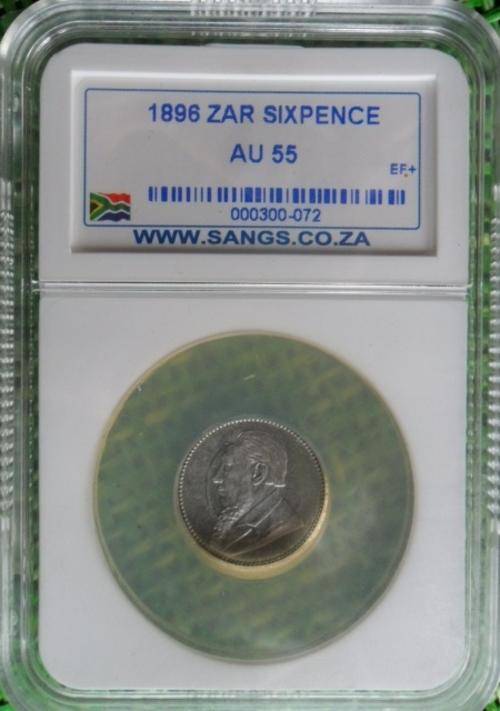 1896 Scares SANGS  Graded AU55 6Pence