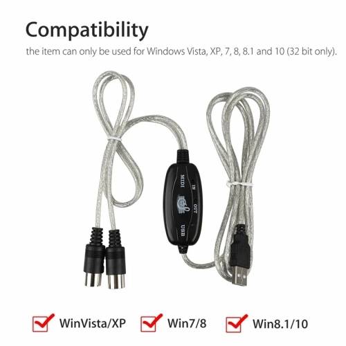 MIDI USB Cable Converter PC to Music Keyboard Adapter