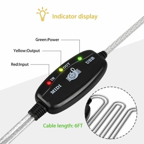 MIDI USB Cable Converter PC to Music Keyboard Adapter