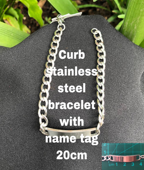 CURT Curb Stainless steel Bracelet 21cm (Inc. Clasp) with 4cm tag (Not bulky link size)