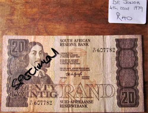 DE JONGH R20 NOTE - TWENTY RAND - D27
