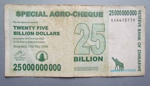 ZIMBABAWE = 25 BILLION DOLLARS = HUGE - EXPIRY DATE NOTE