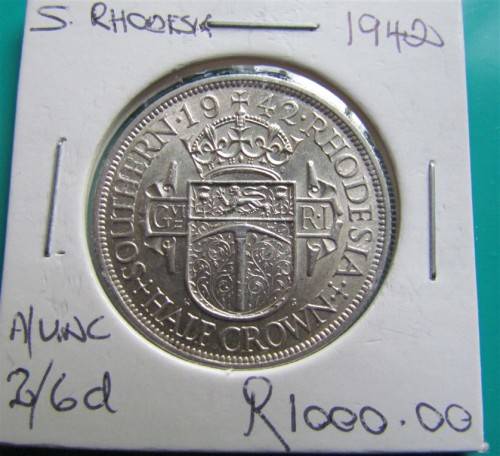 **R1 START**SOUTHERN RHODESIA 1942 2/6 SHILLINGS SILVER - EXCELLENT