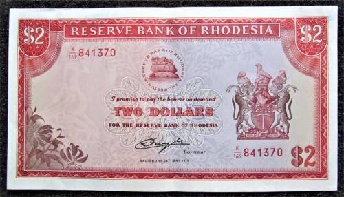 RHODESIA $2 *** BIRD WATERMARK - GOOD EF CONDITION NOTE