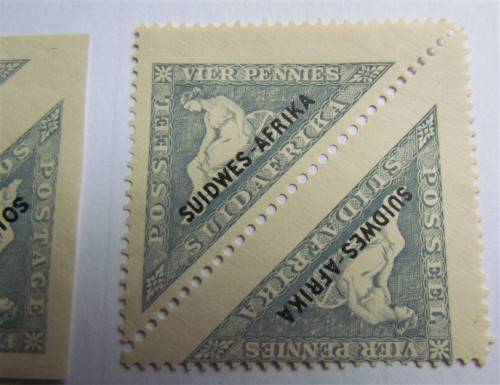 SA SWA UNION - SCARCE - TRINGLE MINT PAIRS WITH IMPERF & PRINT SHIFT