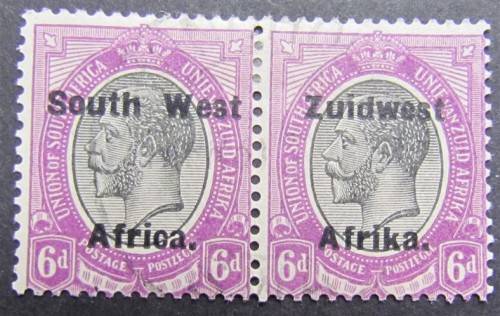 SWA ZUIDWEST KING'S HEAD OVERPRINT USED 6d PAIR - R700.00+ 14mm GAP