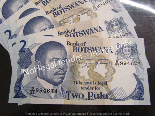 5 X CONSECUTIVE UNC 2 PULA BOTSWANA  1 BID = VALUE R500.00