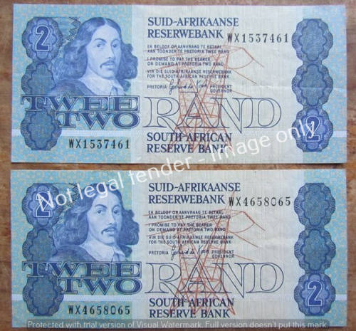 2 X G DE KOCK WX REPLACEMENT NOTES R2.00 UNC/AU/EF+BID PER NOTE+
