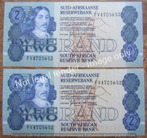 2 x DE KOCK CONSECUTIVE R2 NOTES (FV) UNC **BID PER NOTE**