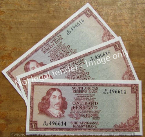 3 x DE JONGH CONSECUTIVE R1 NOTES (B472) UNC **BID PER NOTE**
