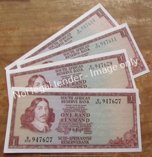 4 x DE JONGH R1 NOTES (CLOSE NUMBERS) UNC **BID PER NOTE**