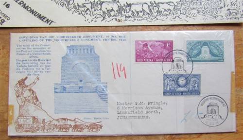 1949 UNVEILING OF THE VOORTREKKER MONUMENT - 4 X FDC'S - 1 BID