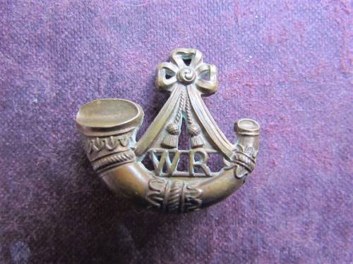 WR LIGHT INFANTRY COLLAR BADGE - BRASS TYPE WITH LUGS