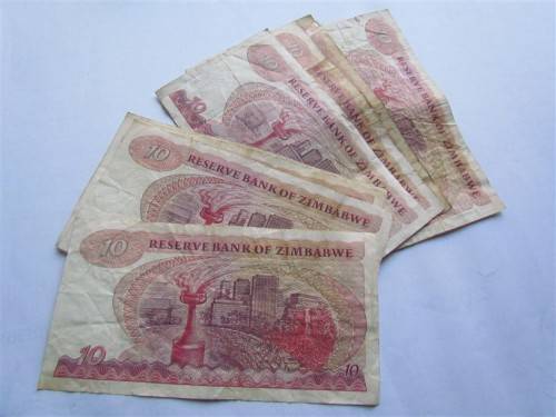 BID PER NOTE FOR 8 X ZIMBABWE $10 NOTES - BIRD WATERMARK