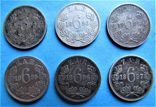 6 x 1892 to 1897 6d Sixpence Set **SILVER** 1 bid for all